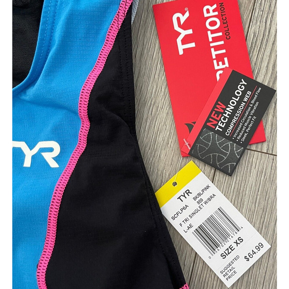 TYR Competitor Womens LOOSE Tri Singlet with Bra Top Blue Black Size XS - $65 - Picture 4 of 10